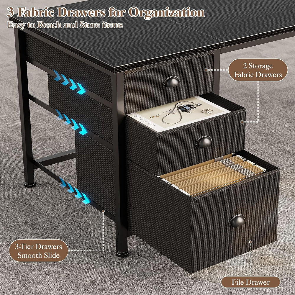 Furologee 63" L Shaped Desk, Computer Corner Desk with Outlets, Black