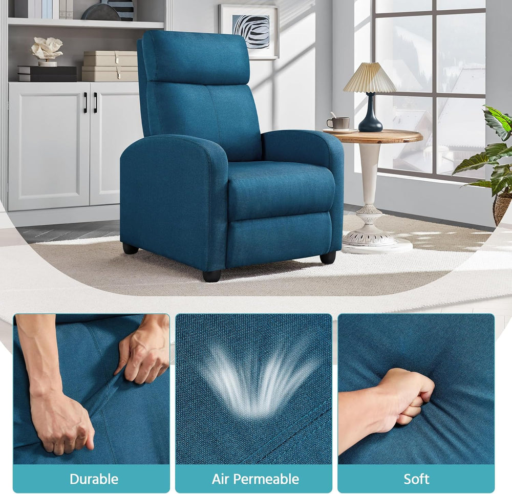 Yaheetech Recliner Chair with 3 Adjustable Angles Living Room Chairs Blue