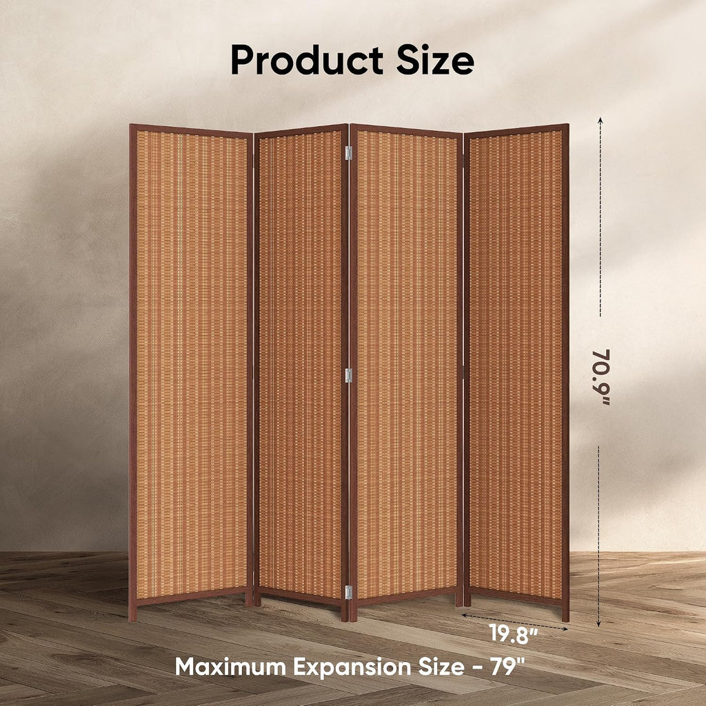 JOSTYLE 4 Panel Folding Privacy Screen 6ft Bamboo Freestanding Room Divider