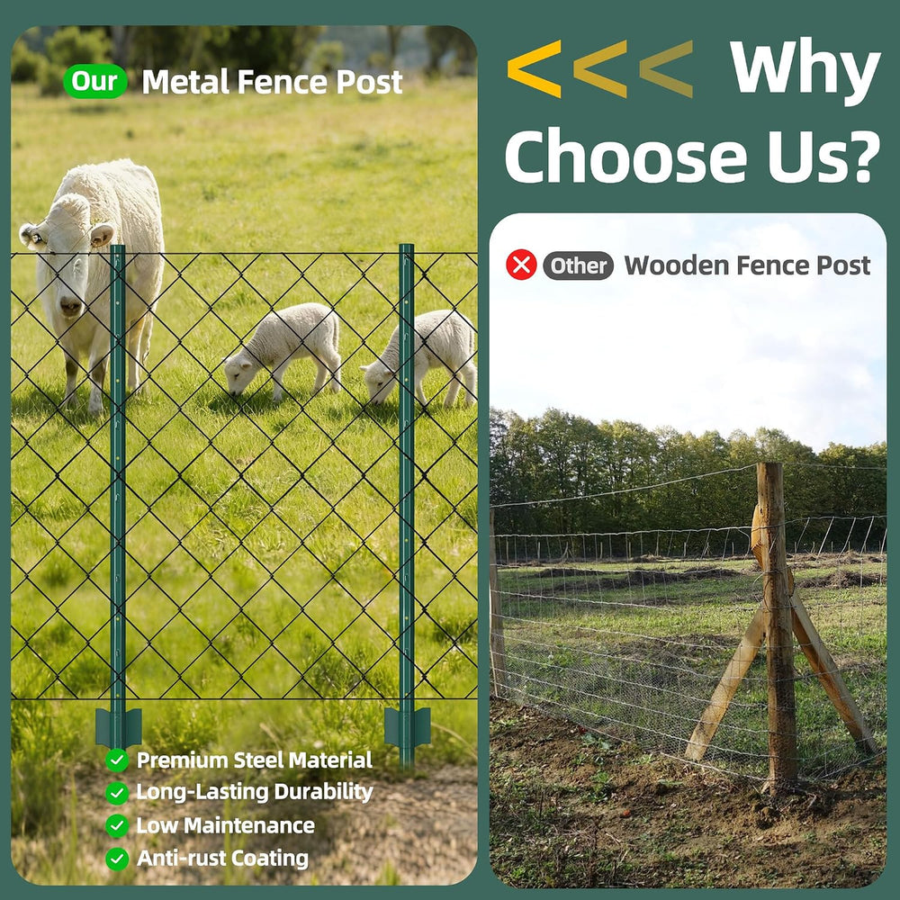Metal Fence Post 4feet, Heavy Duty Garden Fence Post for Holding Wire Fence, ...