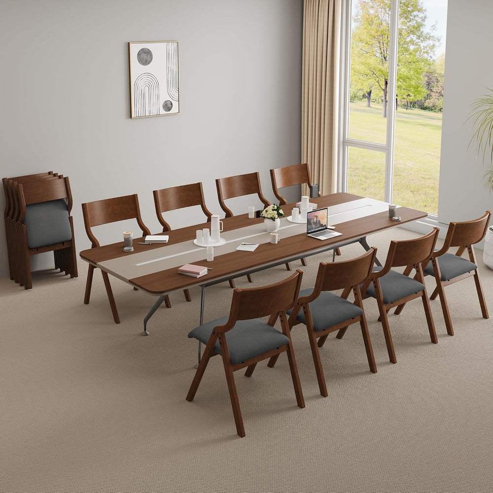 Ball & Cast Upholstered Folding Dining Chairs Set of 2, Foldable Wooden C...
