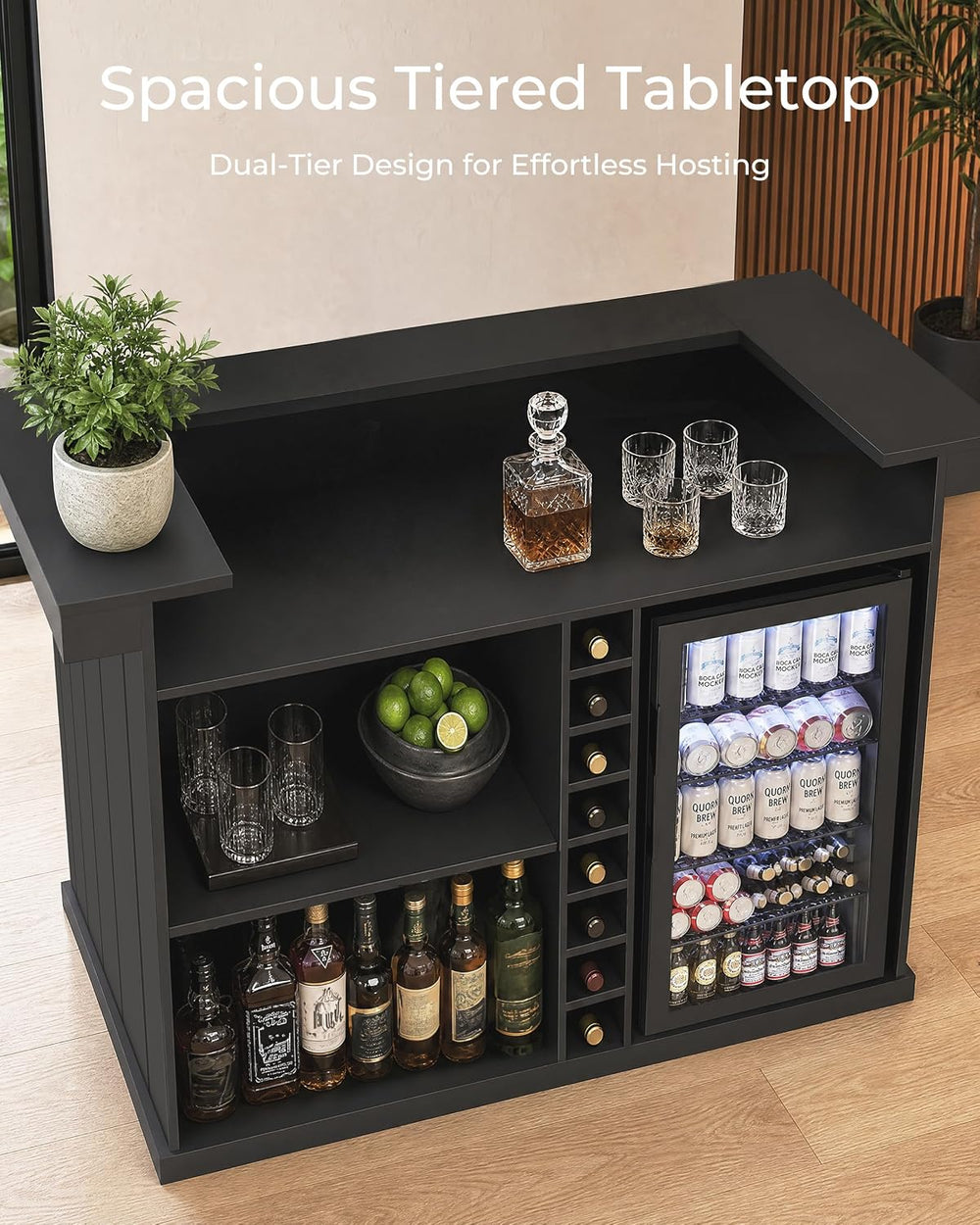 Otterease 63" Home Bar Cabinet with Mini Fridge Space, U-Shaped Bar Cabinet