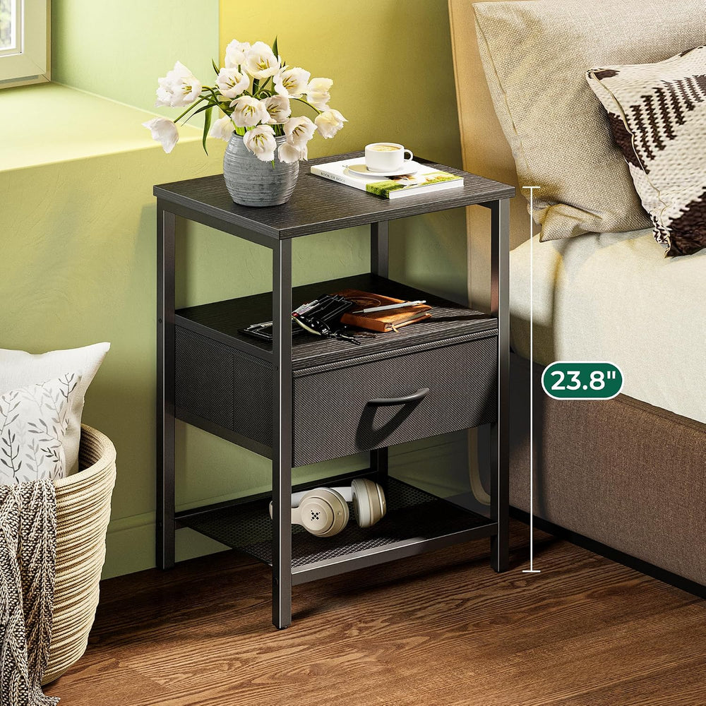 Huuger Nightstand Set of 2, Night Stand with Fabric Drawer, Mesh Shelf