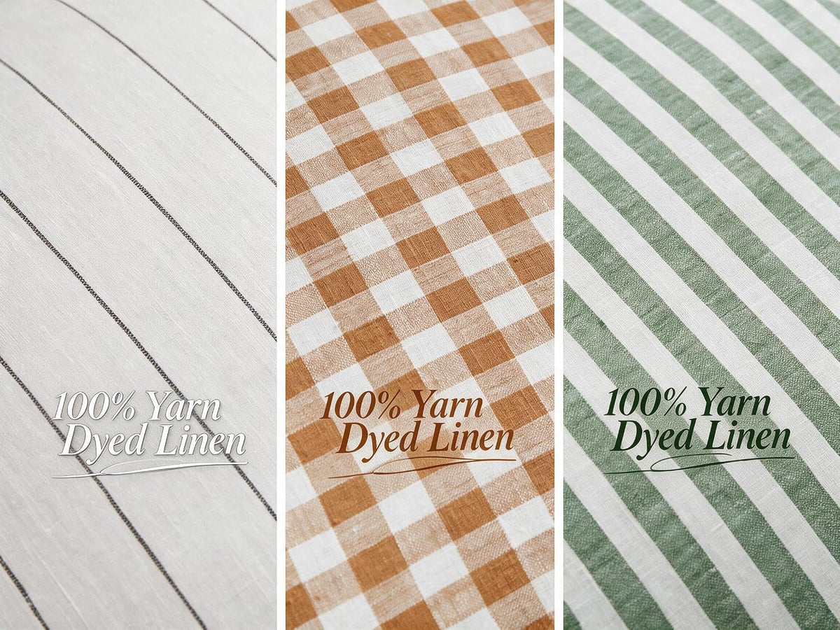 100% Yarn-Dyed Linen Round Tablecloth 70Inches for Dinners, Parties, Easter, Halloween, Camping,Thanksgiving. Machine Washable, 6-8 Seats, 70''(Round), Sage Green Stripe