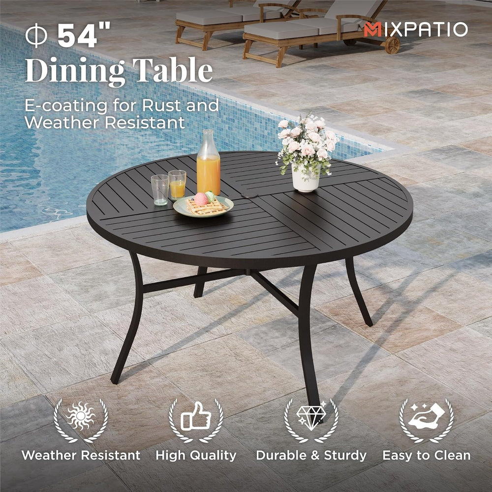 MIXPATIO 7pc Patio Dining Set, 54" Round Metal Table, 6 Textilene Chairs