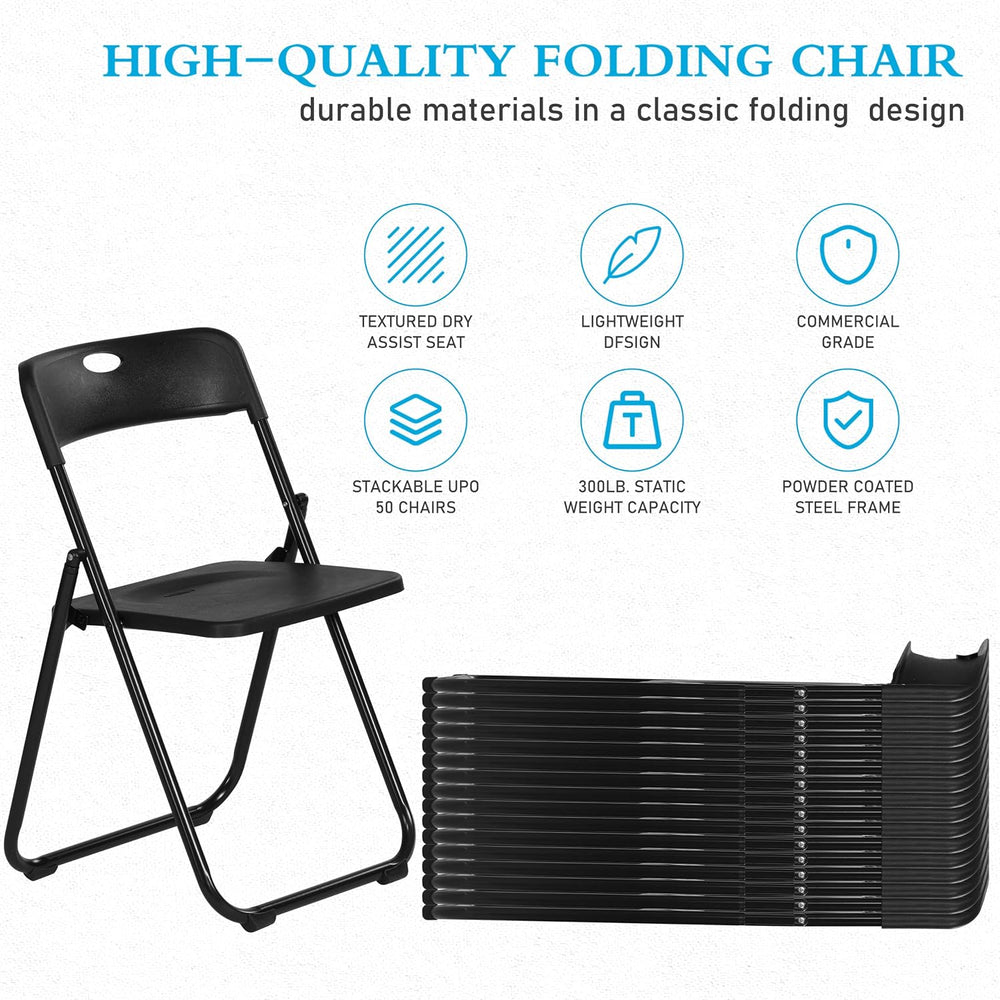 10 Pack Black Plastic Folding Chairs, Lightweight Foldable Chair
