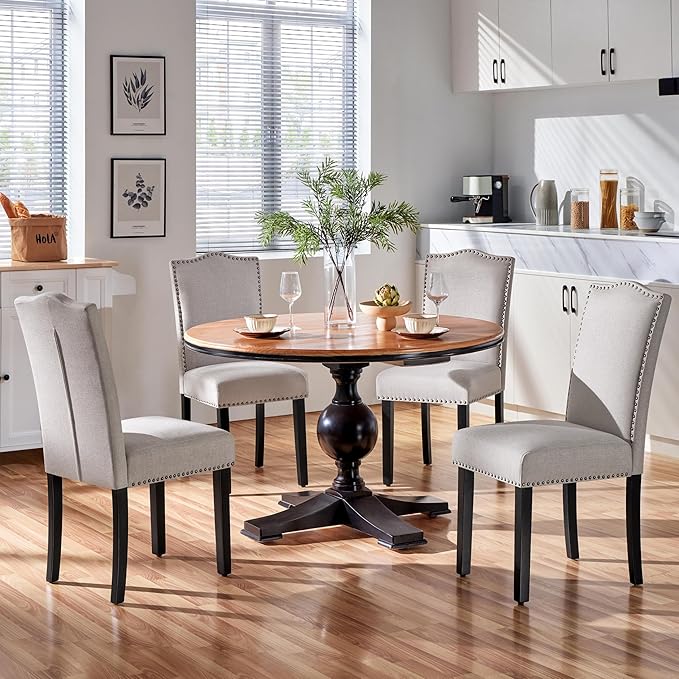 Yaheetech Dining Chairs Set of 2 Modern Kitchen Chairs with Fabric Upholstered Seat and Solid Wood Legs for Home Kitchen, Beige