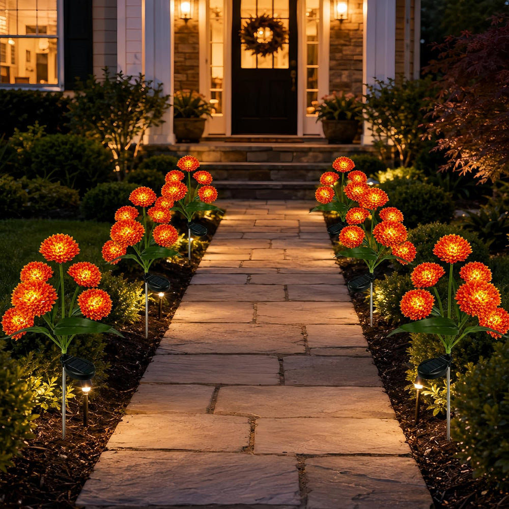 Solar Flower Lights Outdoor, 4 Pack 24 LED Solar Garden Lights, Orange Red Sp...