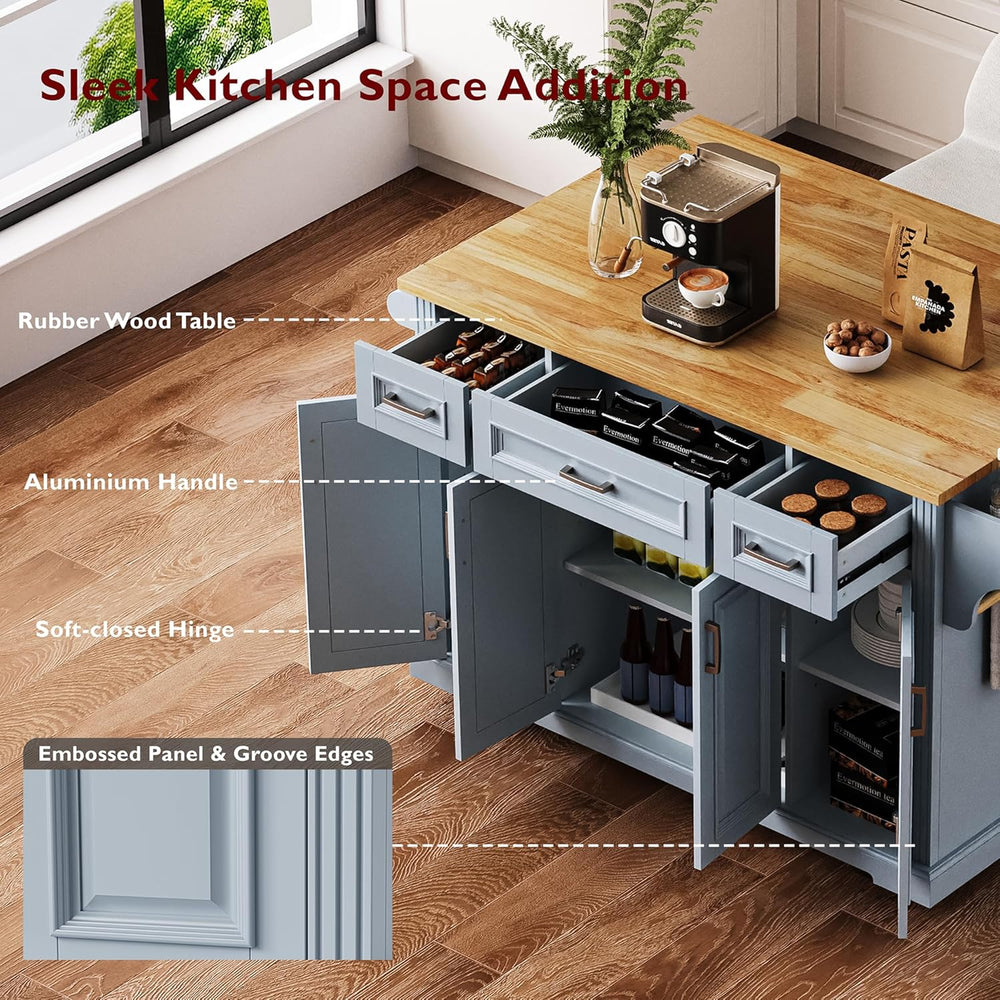 Rolling Kitchen Island Cart with Storage Cabinet & Drop Leaf, Grey Blue
