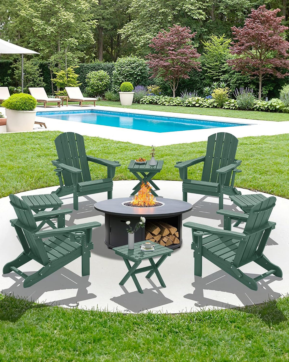 SERWALL Small Folding Outdoor Side Table Set of 4, Green