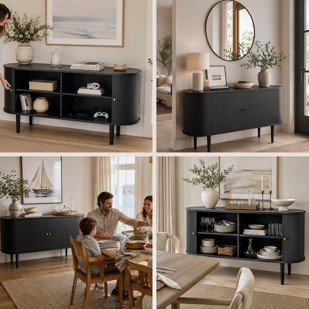 WERMO 55'' Fluted Sideboard Buffet Cabinet with Sliding Doors and Adj...