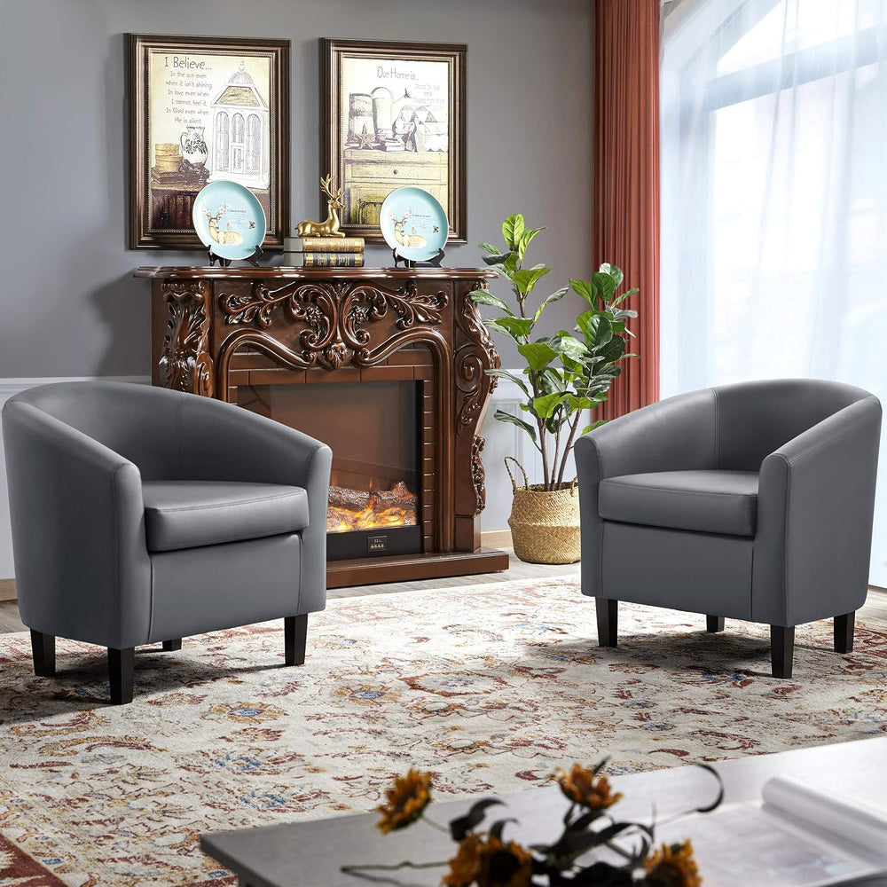 Yaheetech Accent Chairs Set of 2, Faux Leather Barrel Armchairs Gray