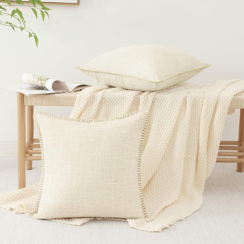 decorUhome Cream Faux Linen Outdoor Throw Pillow Covers 26x26 Set of 2