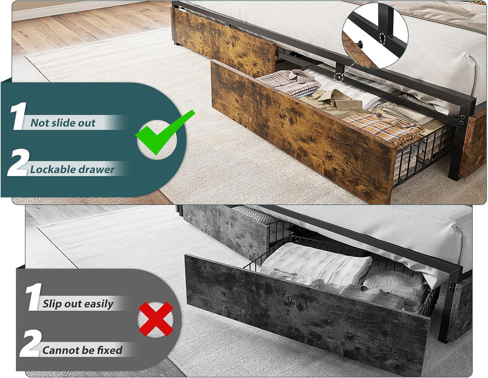 EnHomee King Bed Frame with 6 Storage Drawers, Charge Station,Noise-Free