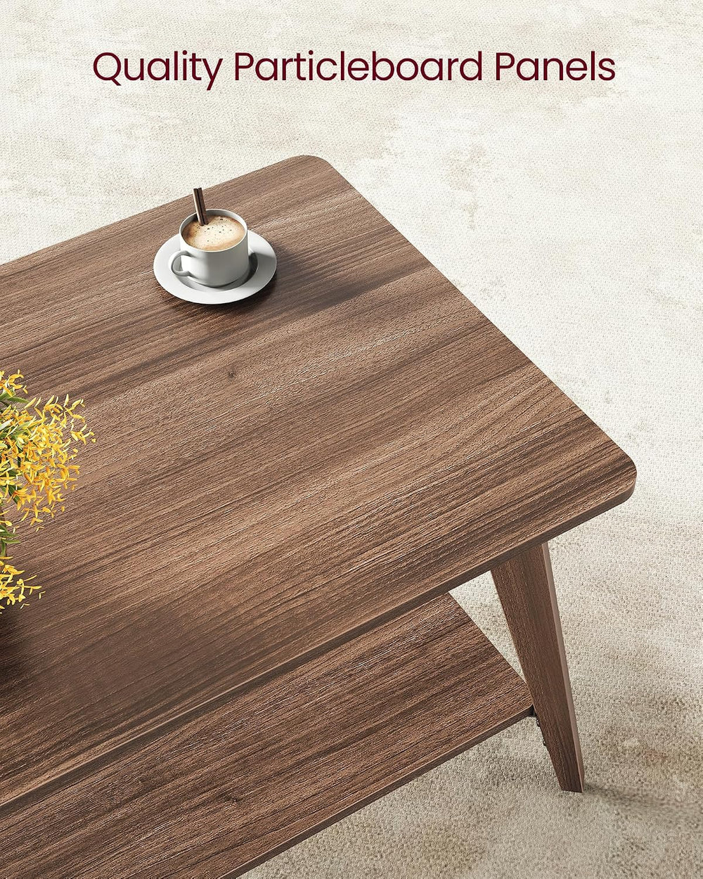 VASAGLE Coffee Table, 2-Tier Center Table with Storage, Tapered Legs