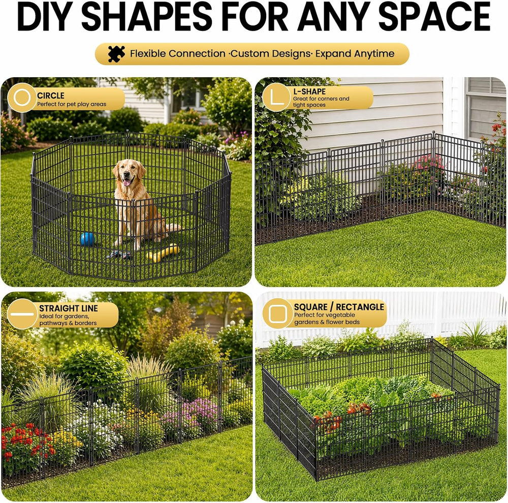 No Dig Garden Fence, Dog Fencing Outdoor for Yard, 5 Panels with Gate
