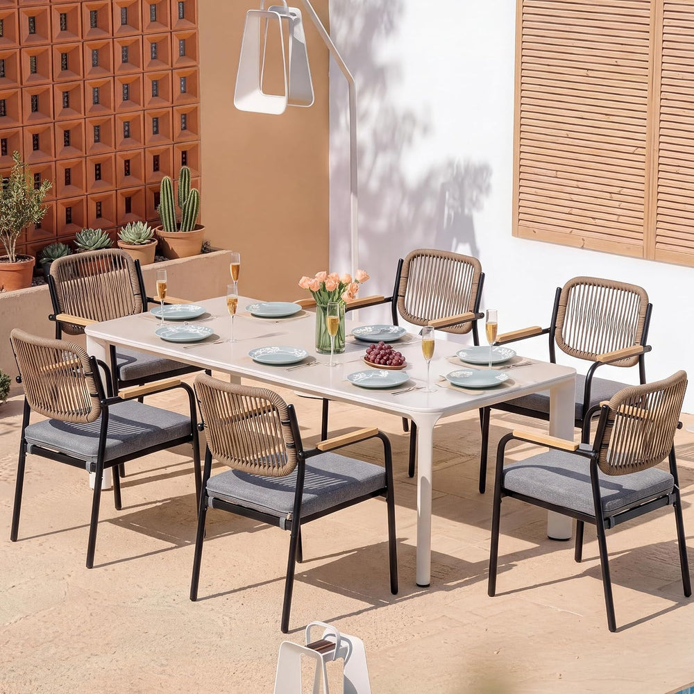 Stackable Patio Dining Chairs Set of 6, Modern Stacking Outdoor Dining Chairs...