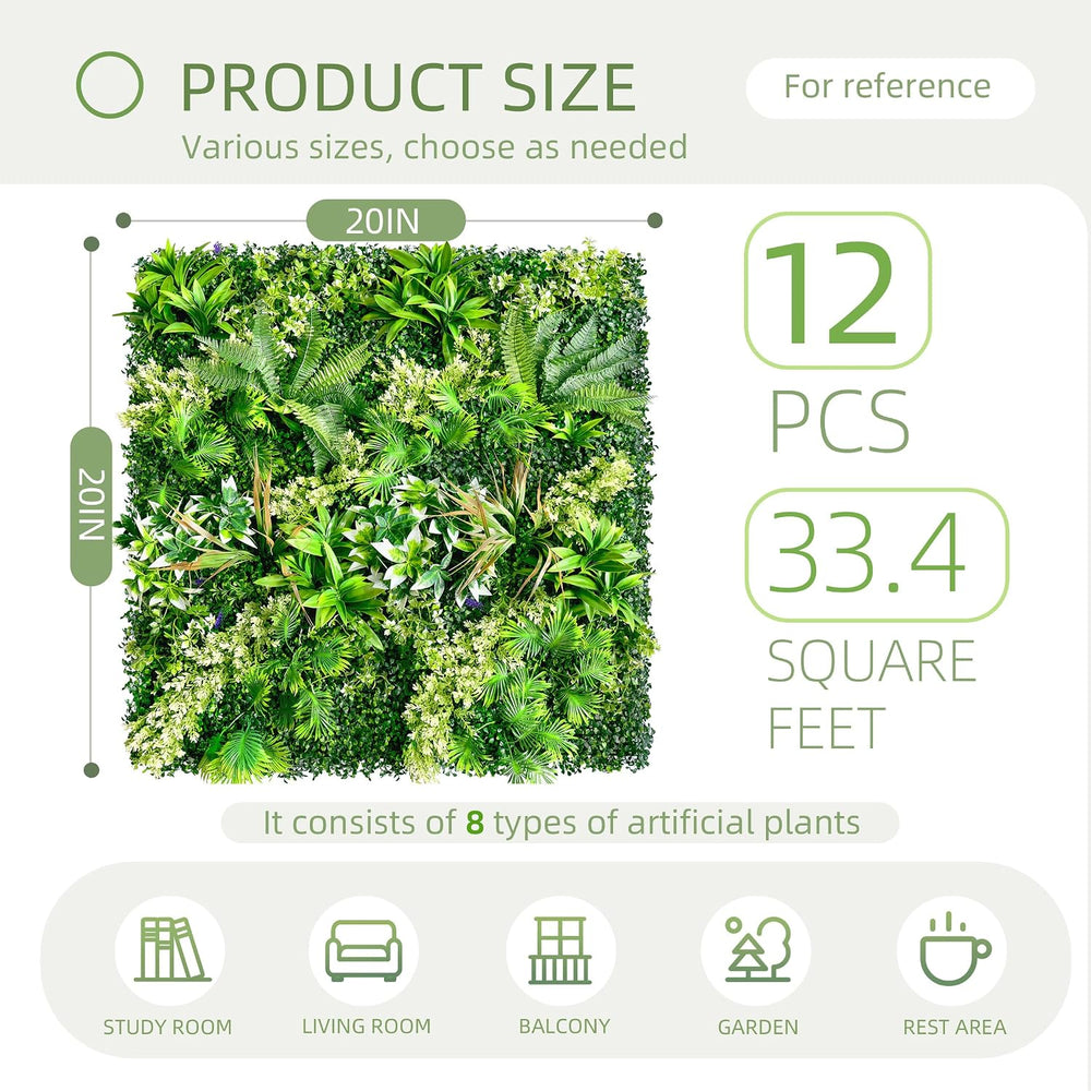 TTTM 12 Pieces of 20"x20": UV-Anti Artificial Boxwood Grass Wall Pa...
