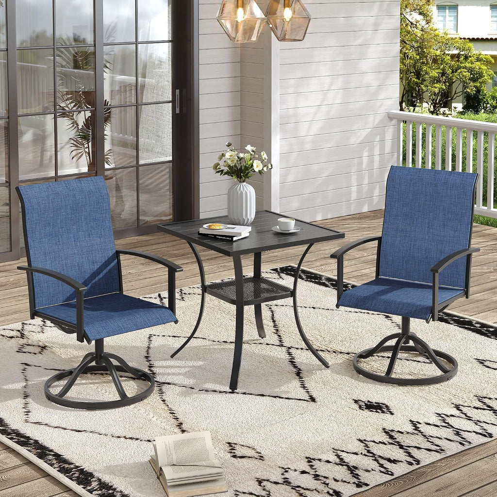 VICLLAX 3-Piece Patio Dining Set, Square Outdoor Table & Swivel Chairs