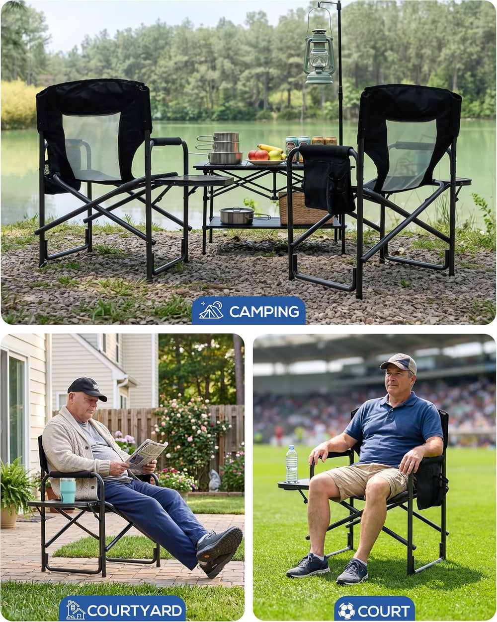 Heavy Duty Oversized Camping Folding Chair, Support 400lbs