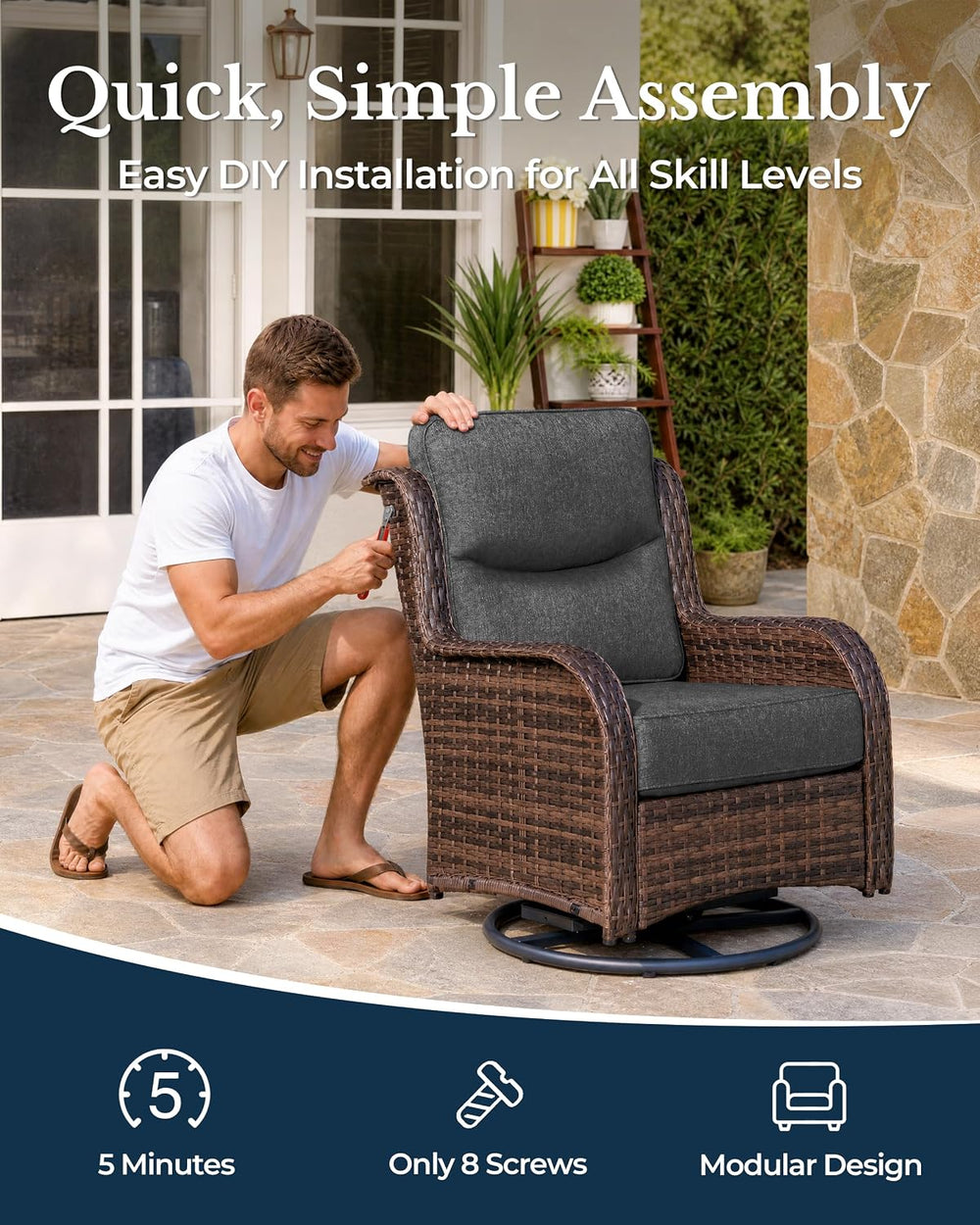 HILLGA 3-Piece Luxury Patio Furniture Set with 6" Thick Cushions, Weathe...