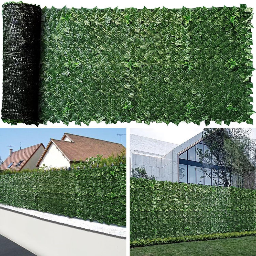 Artificial Ivy Fence Privacy Screen with Mesh Back, 59" x 158" Faux...