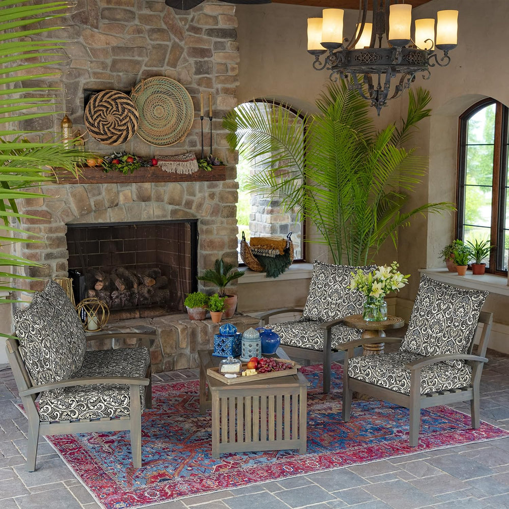 Arden Outdoor Deep Seat Cushion Set, 4-Pack, 24x24, Black Damask