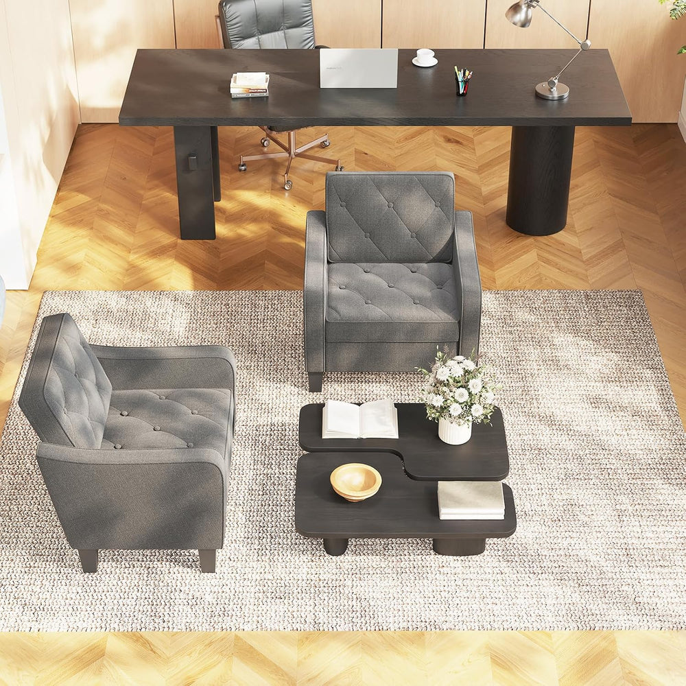 STHOUYN Grey Accent Chairs, Wide Comfy Arm Chairs for Living Room, Office