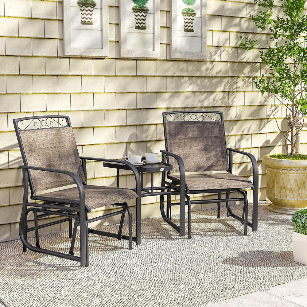 Outsunny Outdoor Glider Chairs with Coffee Table Patio 2-Seat Brown