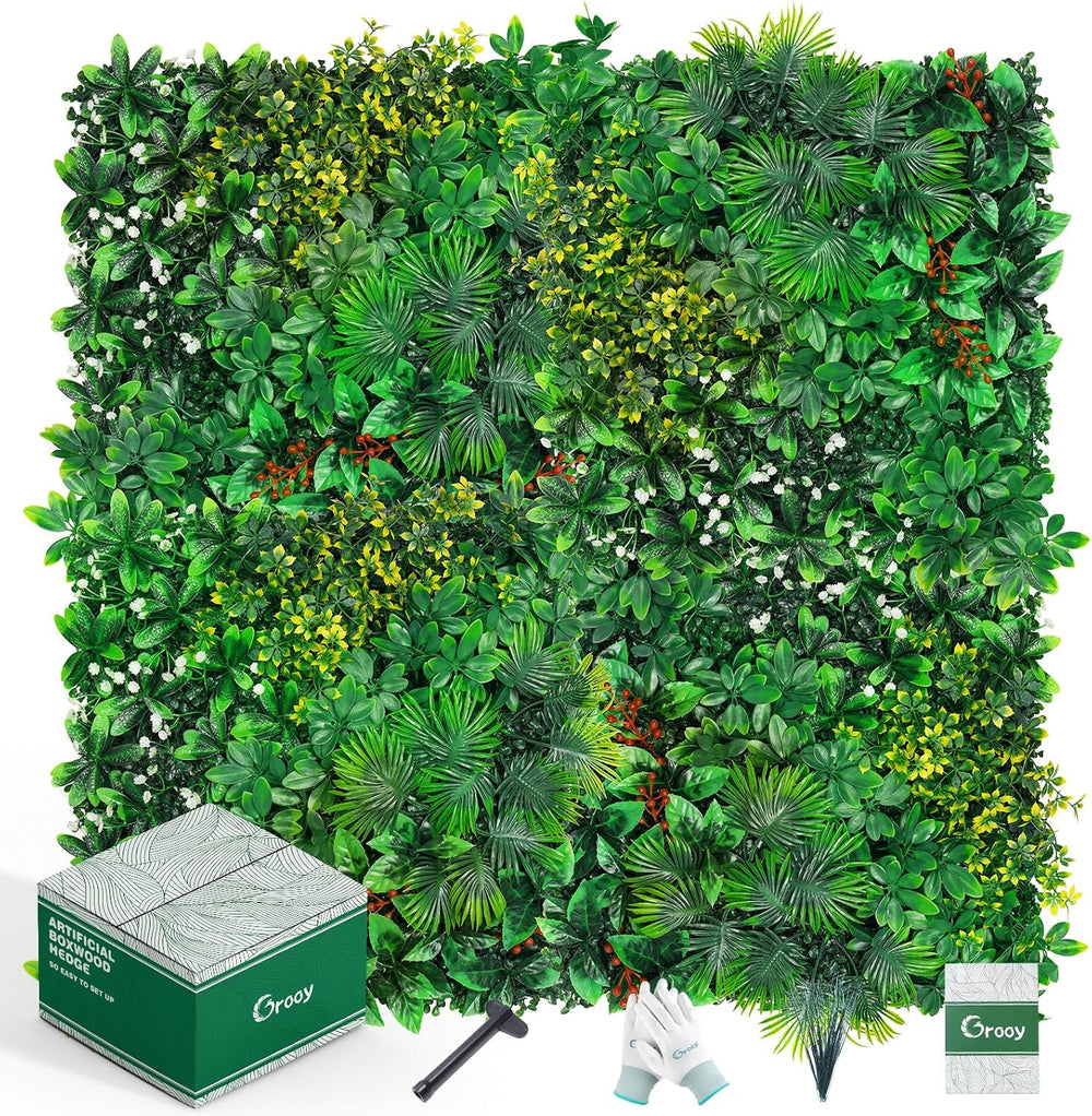 Grooy Artificial Boxwood Panels, 12PCS 20"x20" Tropical Grass Wall
