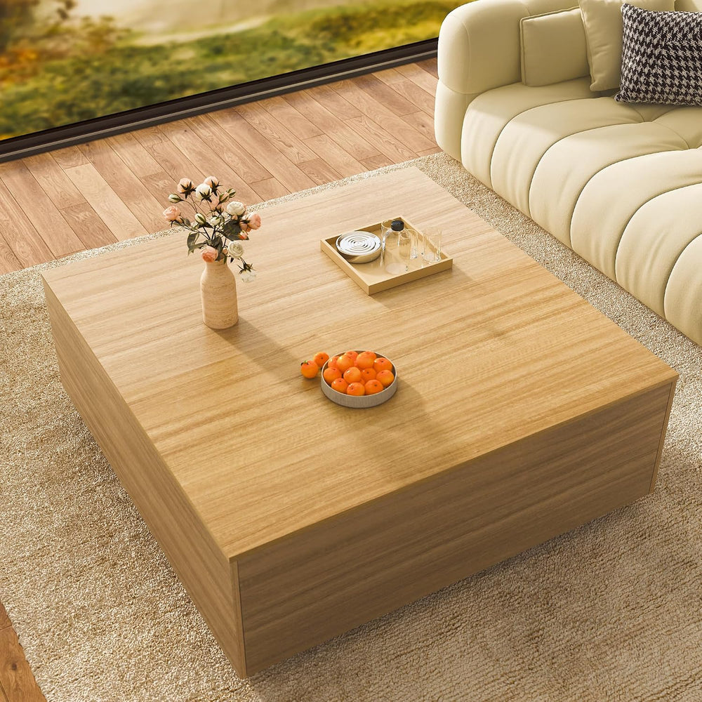 43 Inch Large Square Coffee Table with Storage,Wooden Coffee Table((OAK)