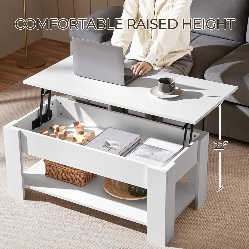 Yaheetech White Lift Top Coffee Table with Storage for Living Room, 38.6"