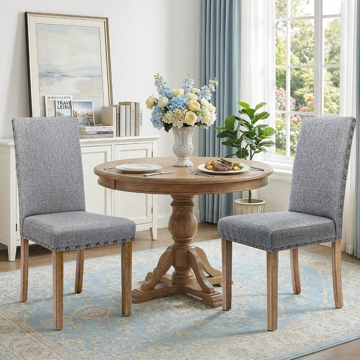 Upholstered Dining Chair Modern Stylish Fabric Kitchen Diner, Set of 4