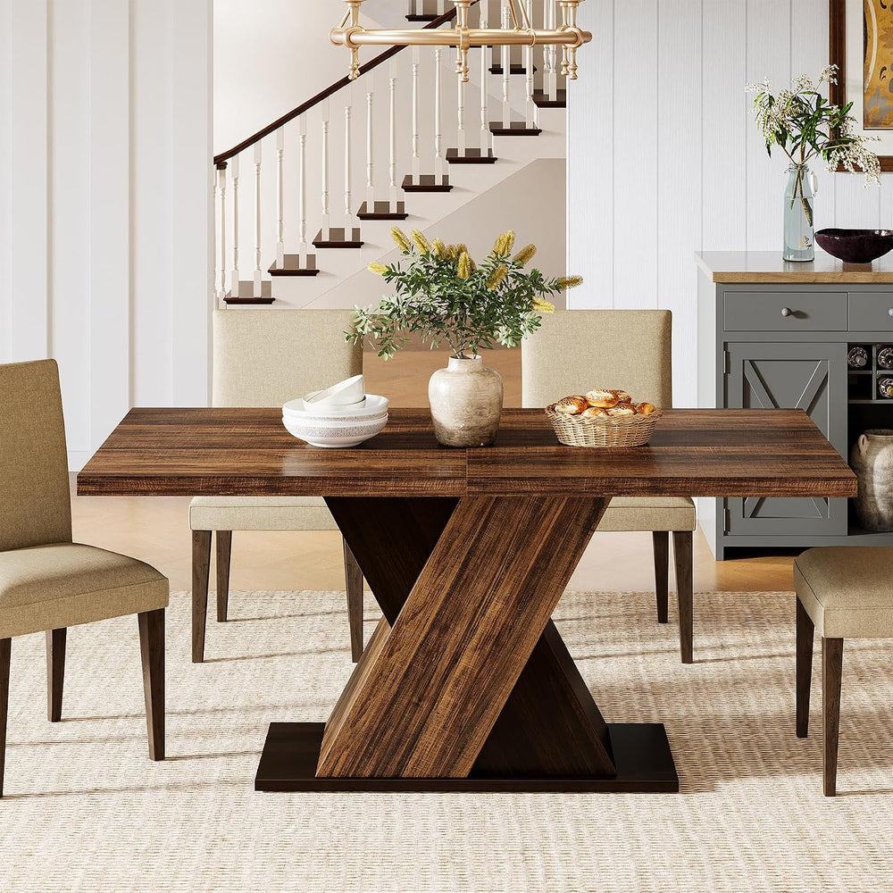 Tribesigns 55-Inch Farmhouse Dining Table for 4, Rectangle Rustic Brown Kitch...