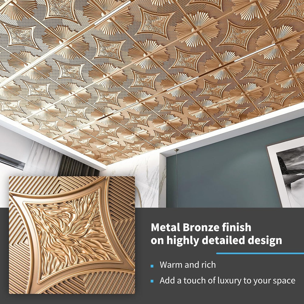 Art3d 12-Pack Waterproof 3D Drop Ceiling Tiles, 24 x 24 in, Bronze