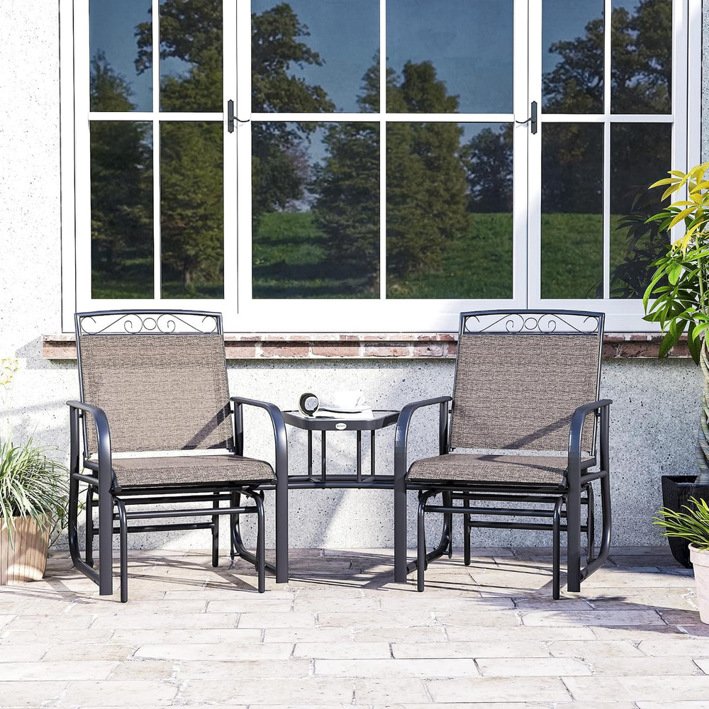 Outsunny Outdoor Glider Chairs with Coffee Table Patio 2-Seat Brown