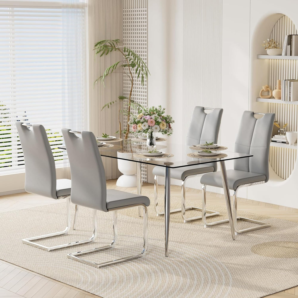 Modern Dining Chairs Set of 4 PU Faux Leather High Back Upholstered Chairs wi...