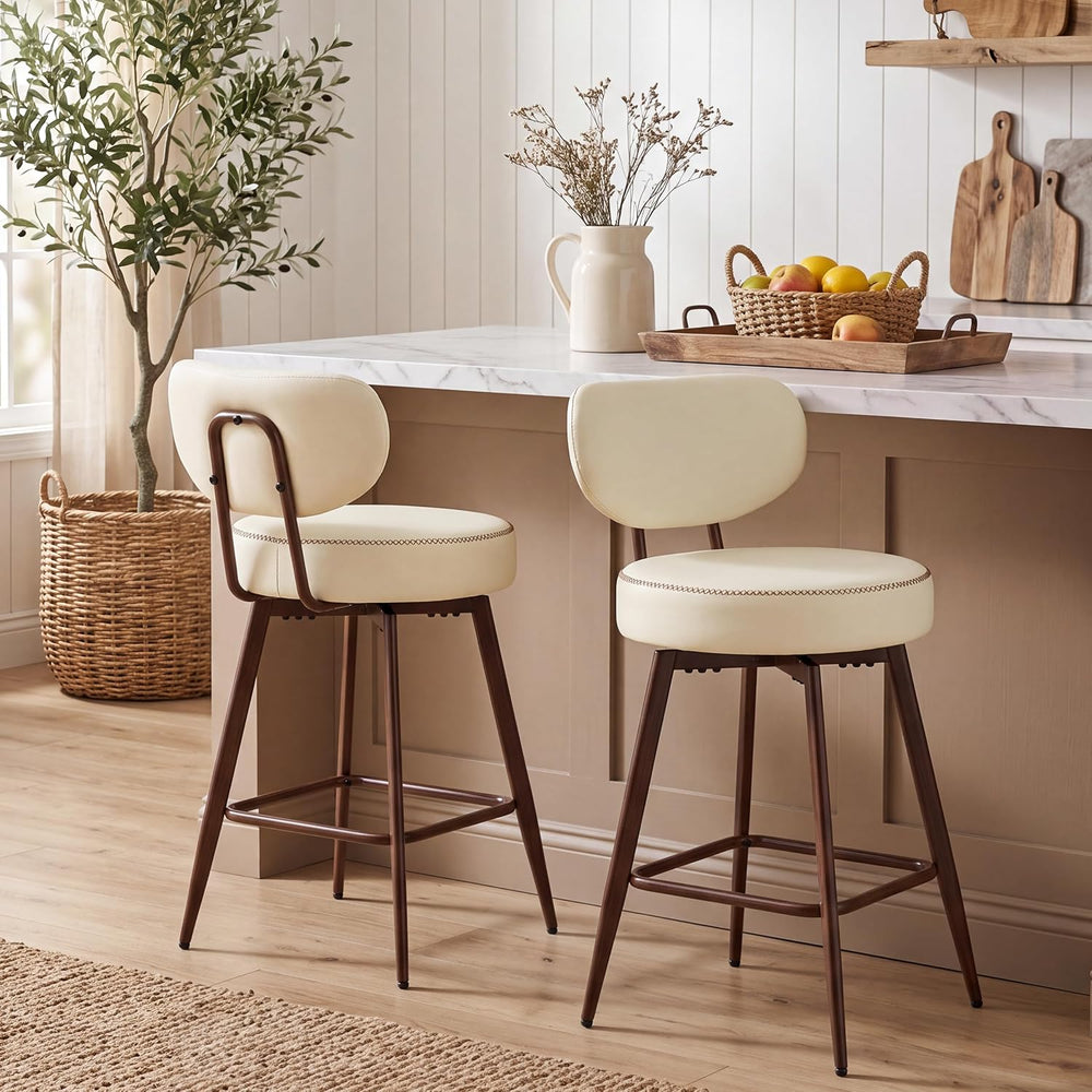 Swivel Bar Stools Set of 2,26" PU Leather Counter Height Bar Stools, Beige