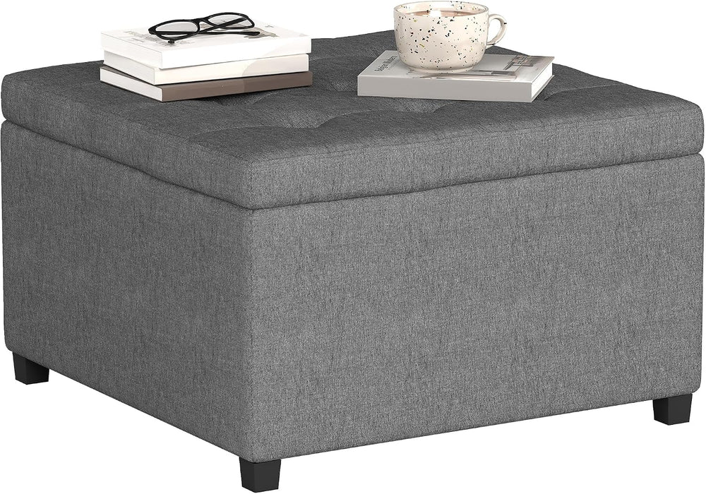 HOMCOM Storage Ottoman Coffee Table with Flip Top Seat Lid Wood Frame Gray
