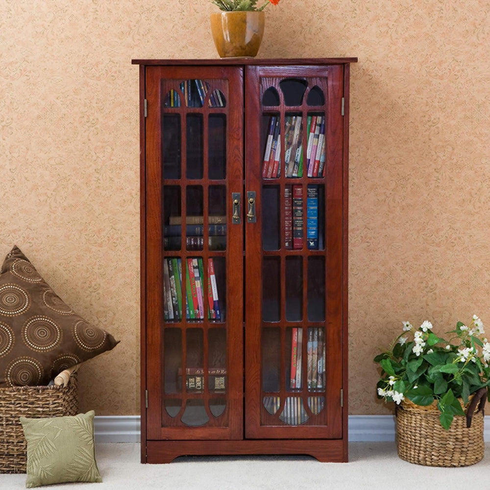 SEI Furniture - Window Pane Media Cabinet - Cherry - Transitional Design, Bro...