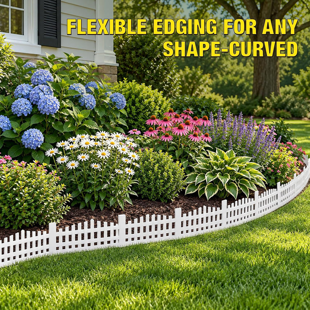 MIXC Garden Edging Border, 5IN 33FT White Garden Fence with 50 Metal Stake