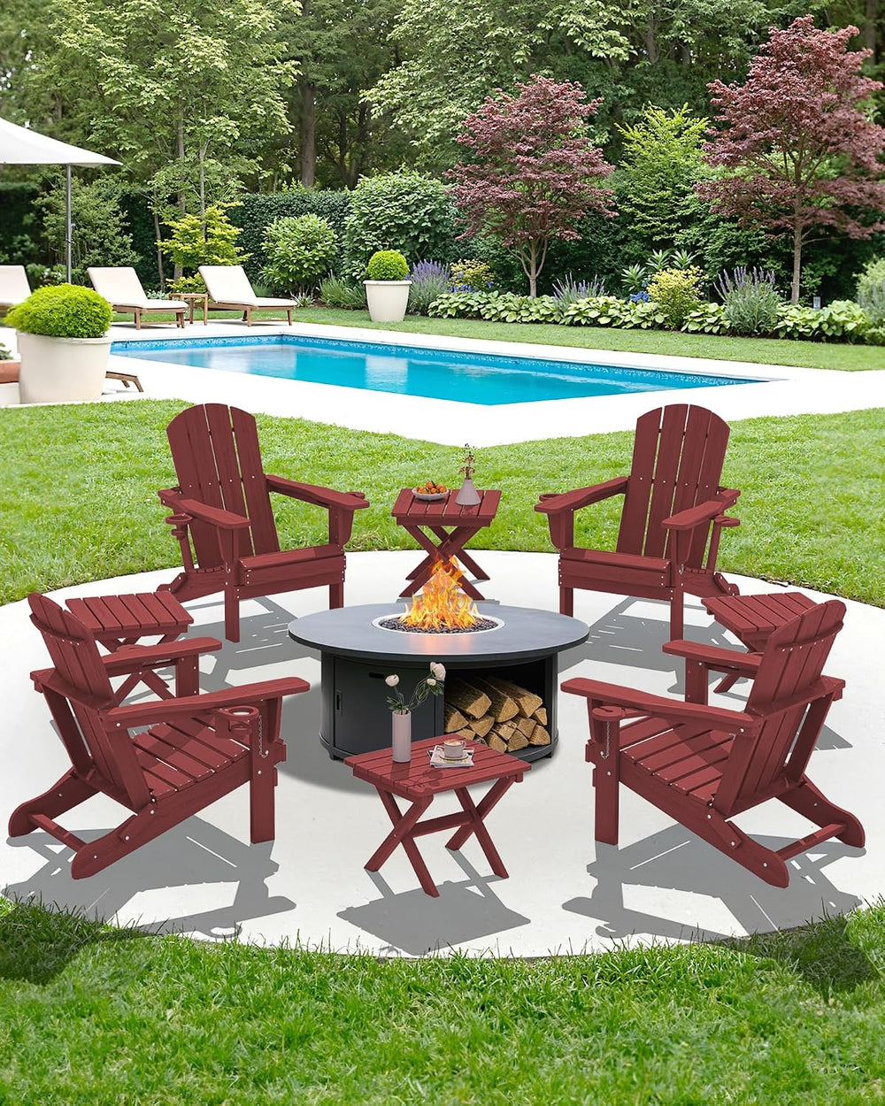 SERWALL Small Folding Outdoor Side Table Set of 4, Red