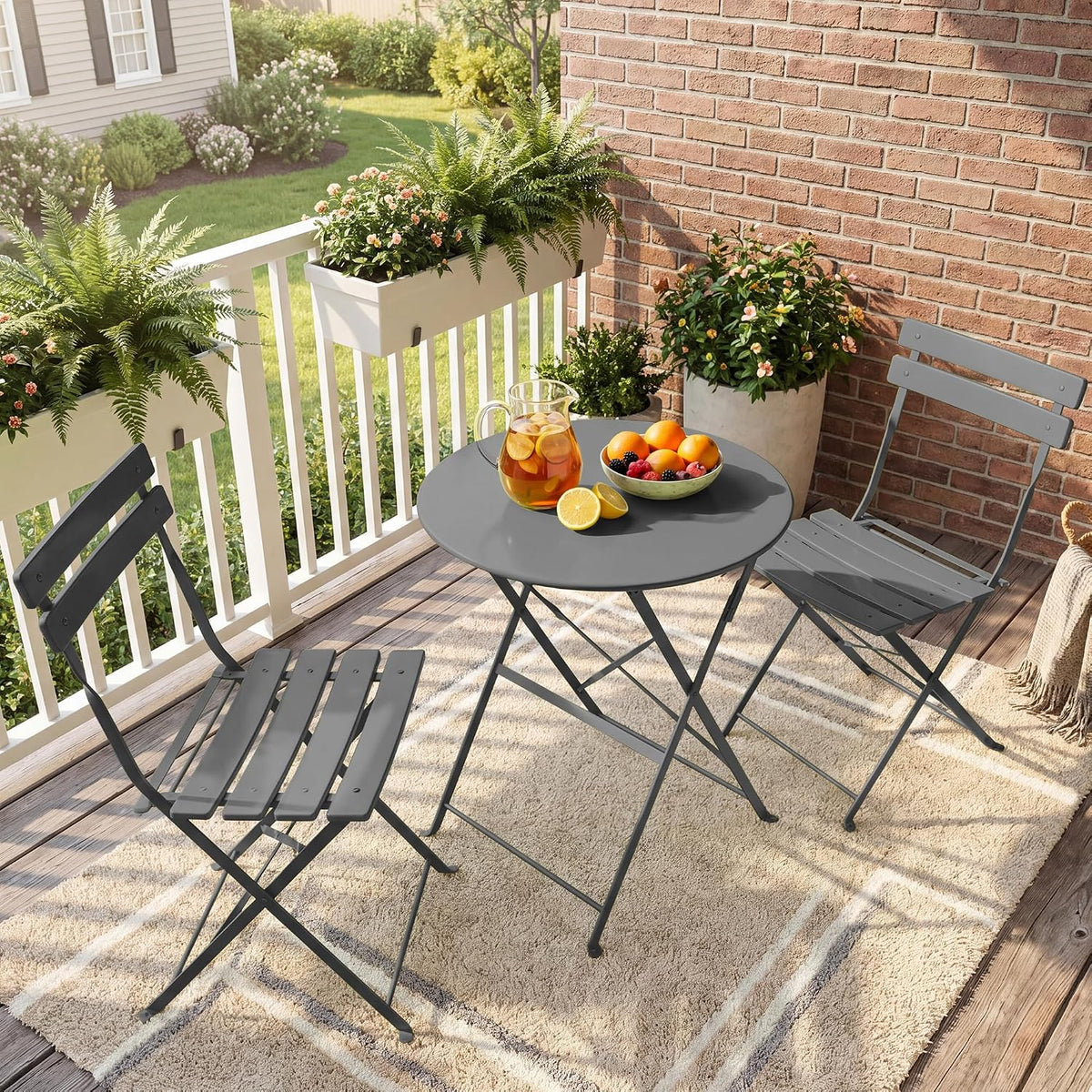 3 Pieces Outdoor Bistro Set, Patio Table and Chairs Set,Grey