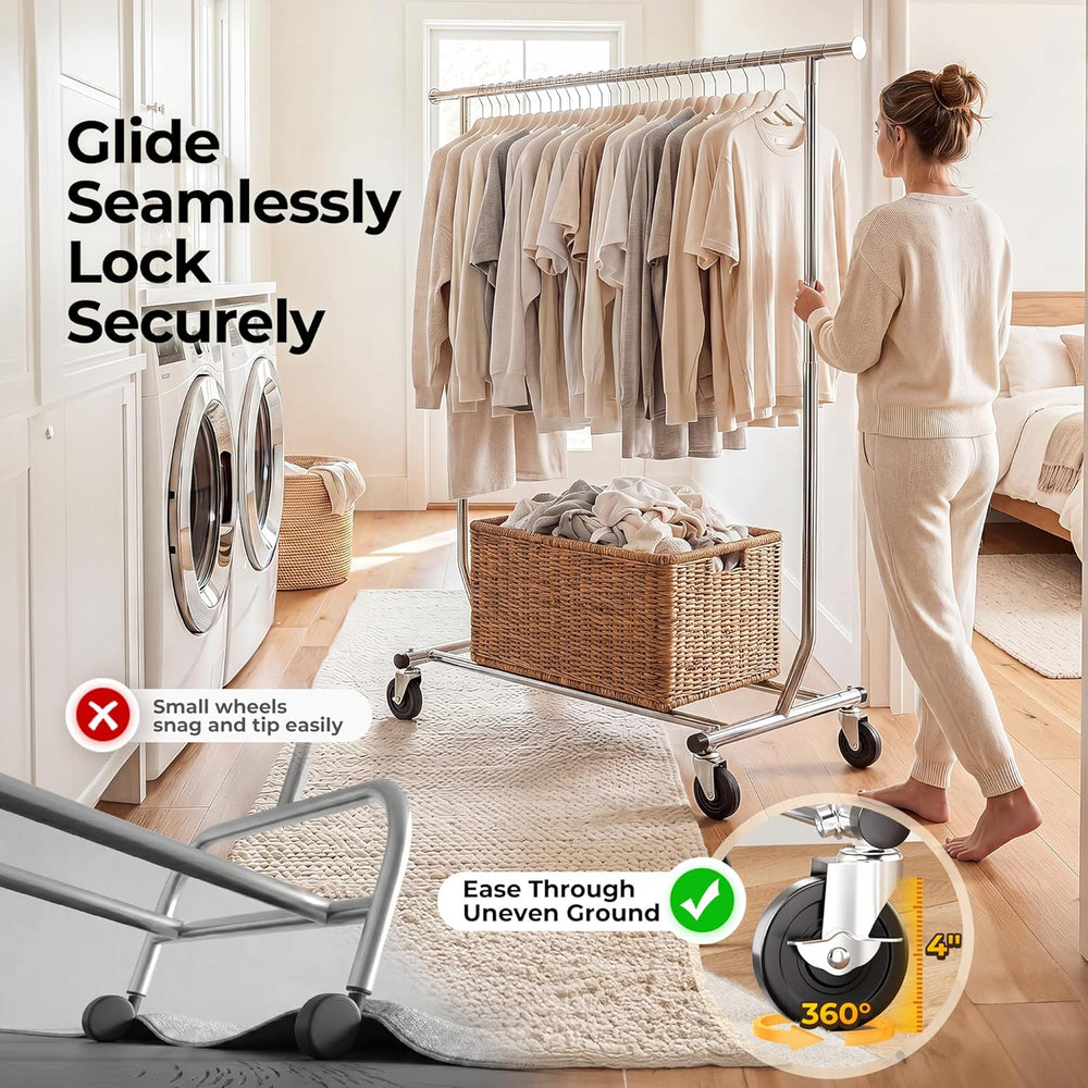 HOKEEPER Clothes Rack Rolling Clothing Racks with Wheels Collapsible