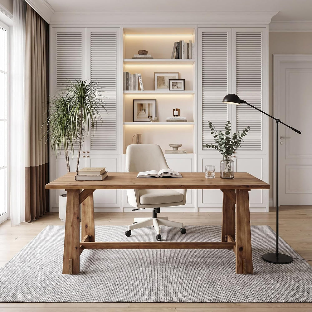 LITTLE TREE 63" Long Large Wood Desks, Farmhouse Office Desk