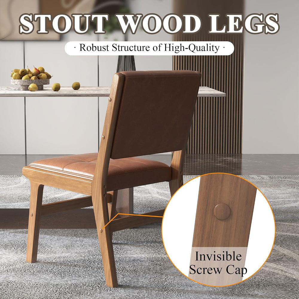 Faux Leather Dining Chairs Set of 2, Comfy Seat, Solid Wood Frame, Brown