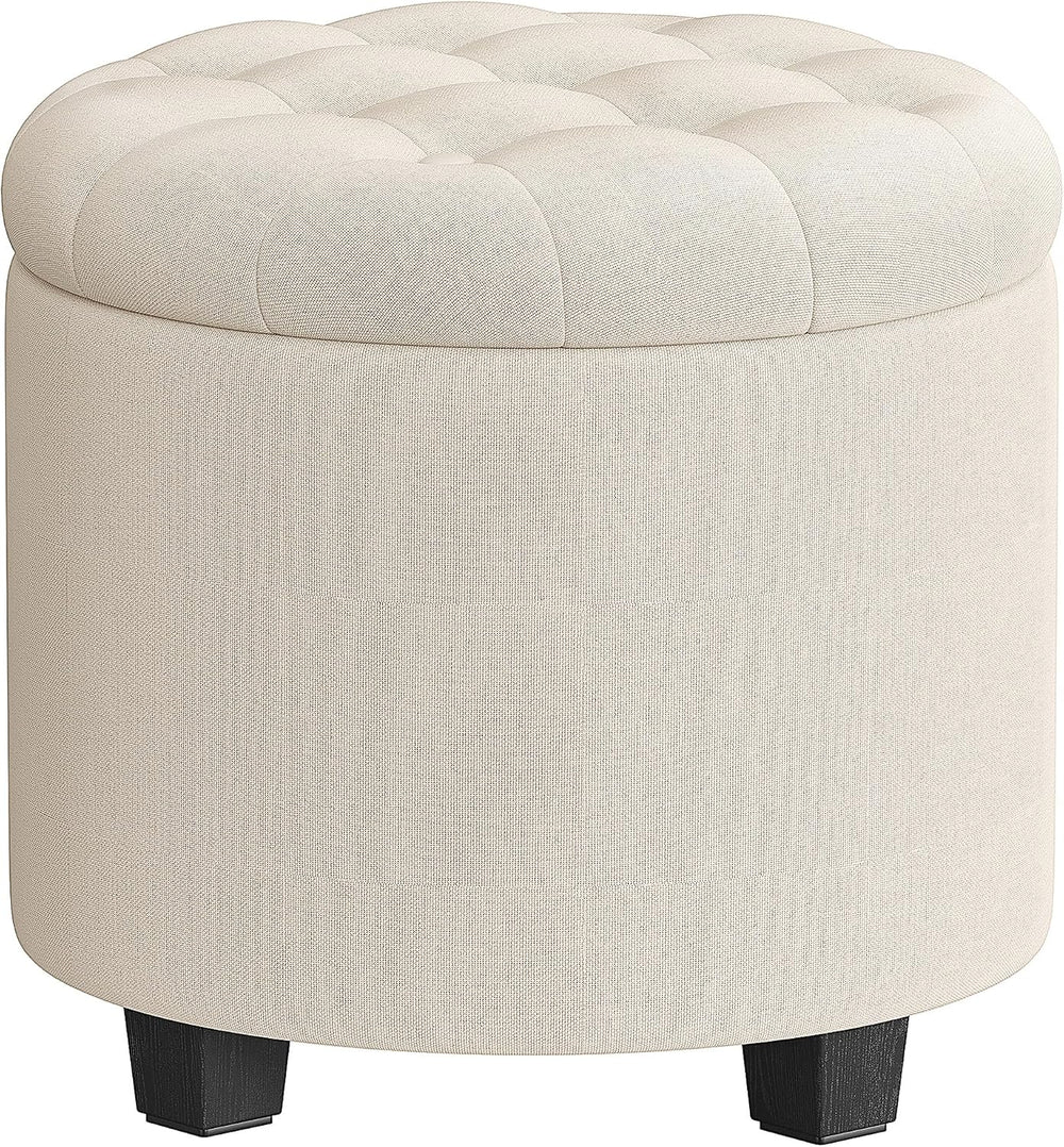 SONGMICS Vanity Stool, Round Ottoman with Storage, Linen-Look Fabric