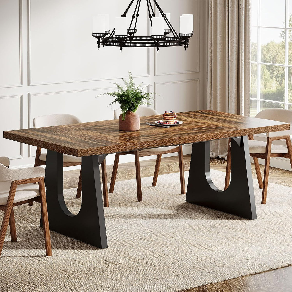 Tribesigns 70.86" Rectangular Dining Table for 6-8 (Dark Brown) | Rustic Farmhouse Kitchen Table with Wooden Legs for Dining Room