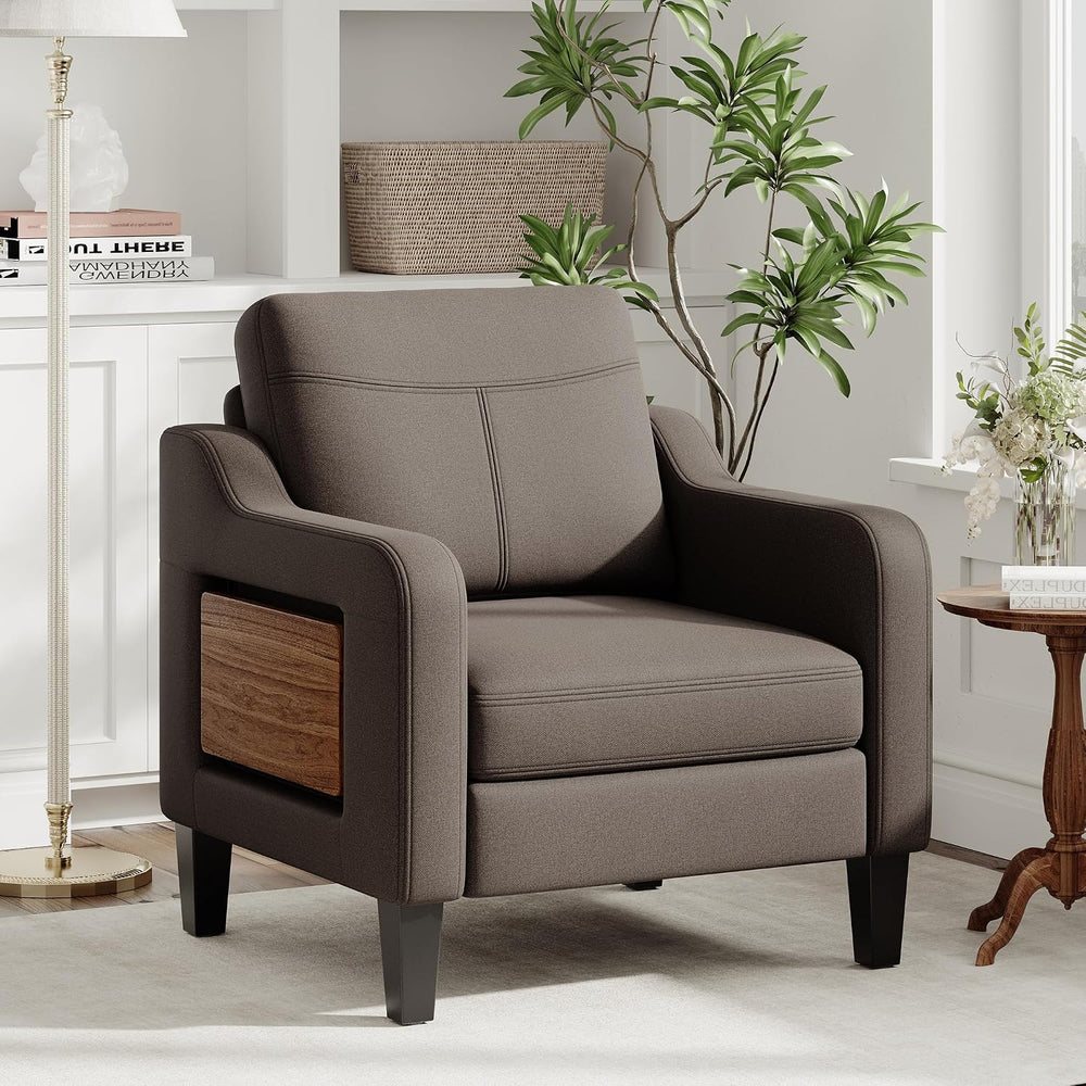Upholstered Accent Chair with Foldable Side Table for Living Room