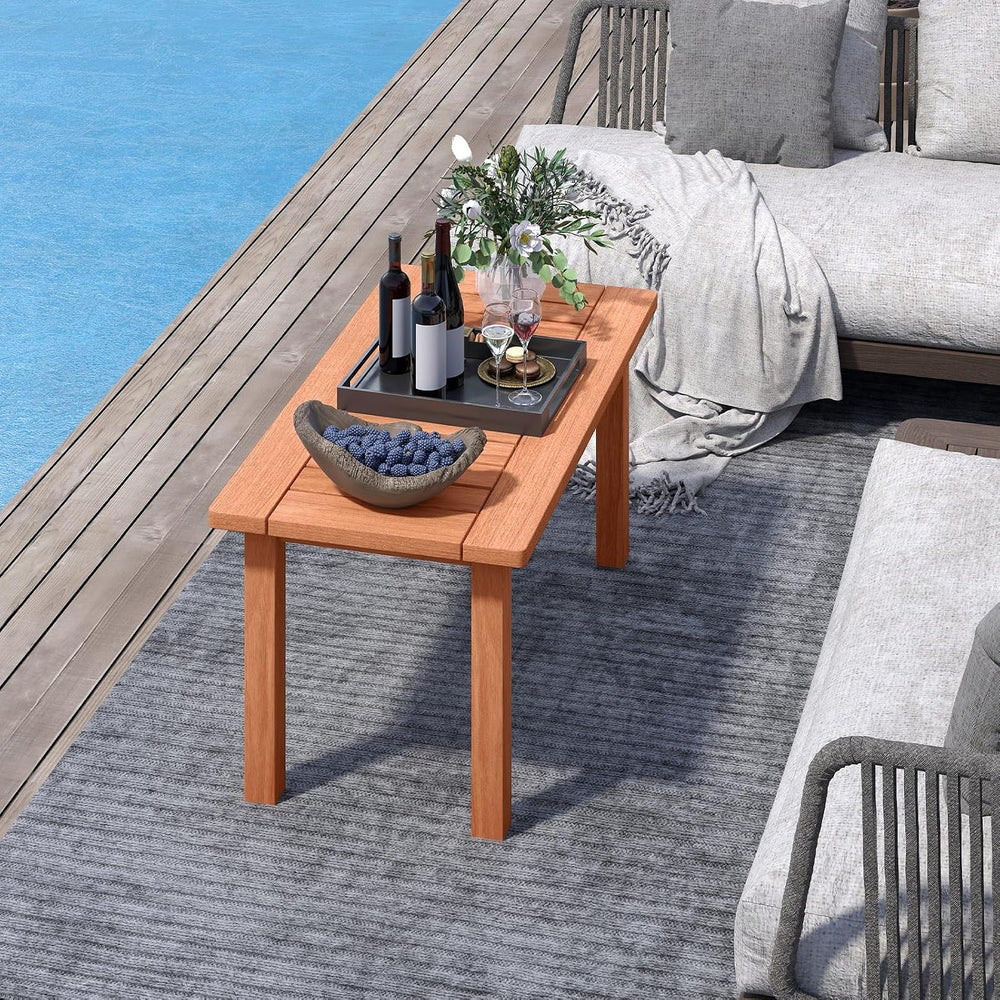 RELAX4LIFE Wood Outdoor Coffee Table - 35.5’’ Rectangular Small Patio Table w...